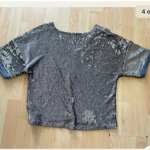 DELETTA ANTHROPOLGIE Gold sequin blouse top size Small - Picture 4 of 4